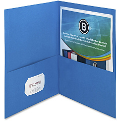 Business Source Letter Recycled Pocket Folder 8 1/2" x 11" - 100 Sheets Capacity - 2 Inside Front & Back Pocket - Paper - Blue - Card Holder - 35% Recycled - 25 / Box (BSN78491)