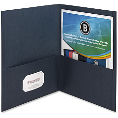 Business Source Letter Recycled Pocket Folder 8 1/2" x 11" - 100 Sheets Capacity - 2 Inside Front & Back Pocket - Paper - Dark Blue - Card Holder - 35% Recycled - 25 / Box (BSN78492)
