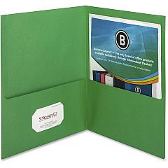 Business Source Letter Recycled Pocket Folder 8 1/2" x 11" - 100 Sheets Capacity - 2 Inside Front & Back Pocket - Paper - Green - Card Holder - 35% Recycled - 25 / Box (BSN78493)