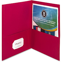Business Source Letter Pocket Folder 8 1/2" x 11" - 100 Sheets Capacity - 2 Inside Front & Back Pocket - Paper - Red - Card Holder - 25 / Box (BSN78494)
