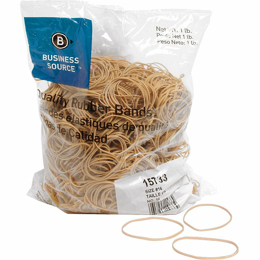 Business Source Quality Rubber Bands Size: #16 - 2.5" Length x 0.1" Width - Sustainable - Rubber - Crepe - 1800 / Pack (BSN15733)
