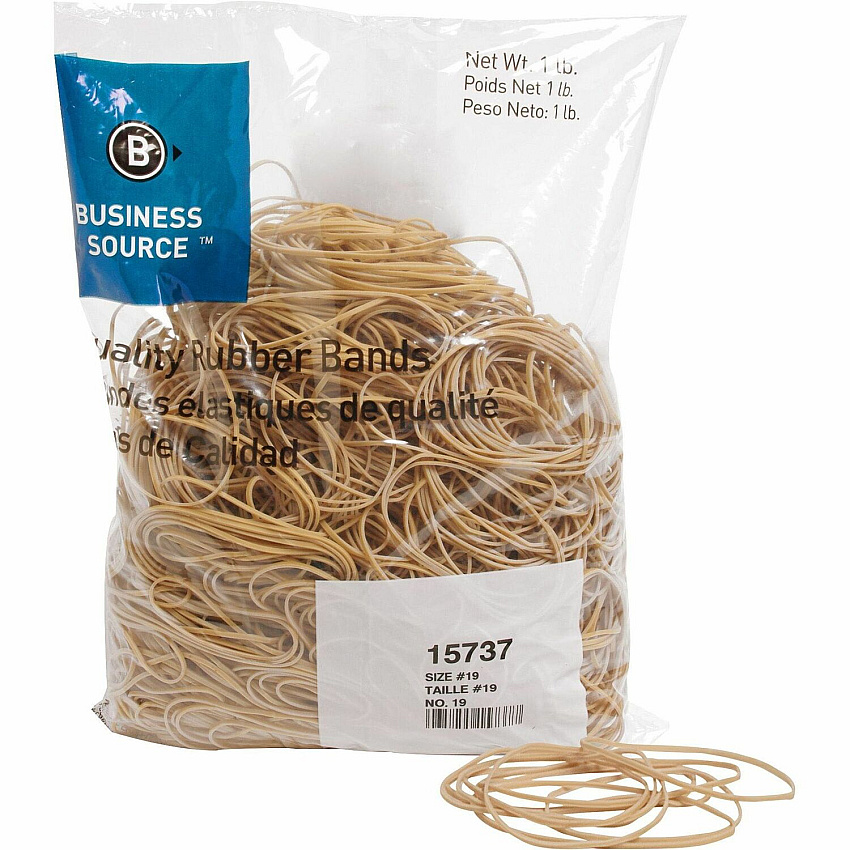 Business Source Quality Rubber Bands Size: #19 - 3.5" Length x 0.1" Width - Sustainable - Rubber - Crepe - 1250 / Pack (BSN15737)