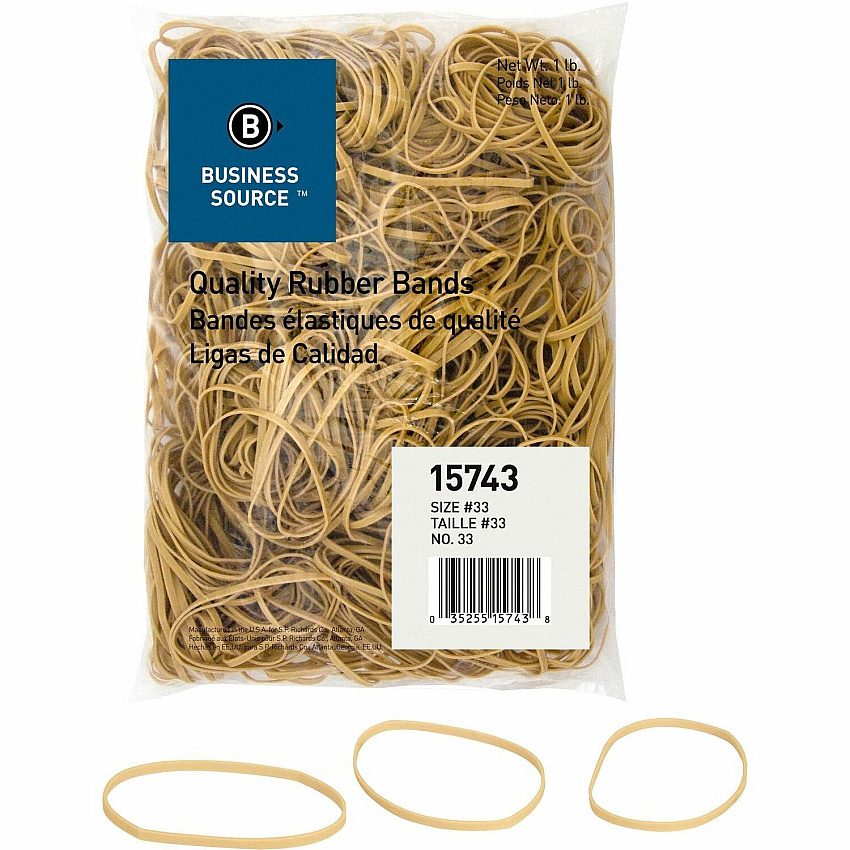 Business Source Quality Rubber Bands Size: #33 - 3.5" Length x 0.1" Width - Sustainable - Rubber - Crepe - 600 / Pack (BSN15743)