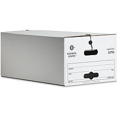 Business Source Light Duty Legal Size Storage Box External Dimensions: 15" Width x 24" Depth x 10" Height - Media Size Supported: Legal - String/Button Tie Closure - Light Duty - Stackable - White - For File - Recycled - 12 / Carton (BSN26750) Business Source Light Duty Legal Size Storage Box External Dimensions: 15" Width x 24" Depth x 10" Height - Media Size Supported: Legal - String/Button Tie Closure - Light Duty - Stackable - White - For File - Recycled - 12 / Carton (BSN26750)