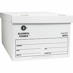 Business Source Lift-off Lid Light Duty Storage Box External Dimensions: 15" Width x 24" Depth x 10" Height - Media Size Supported: Legal - Lift-off Closure - Light Duty - Stackable - Cardboard - White - For File - Recycled - 12 / Carton (BSN26753) Business Source Lift-off Lid Light Duty Storage Box External Dimensions: 15" Width x 24" Depth x 10" Height - Media Size Supported: Legal - Lift-off Closure - Light Duty - Stackable - Cardboard - White - For File - Recycled - 12 / Carton (BSN26753)