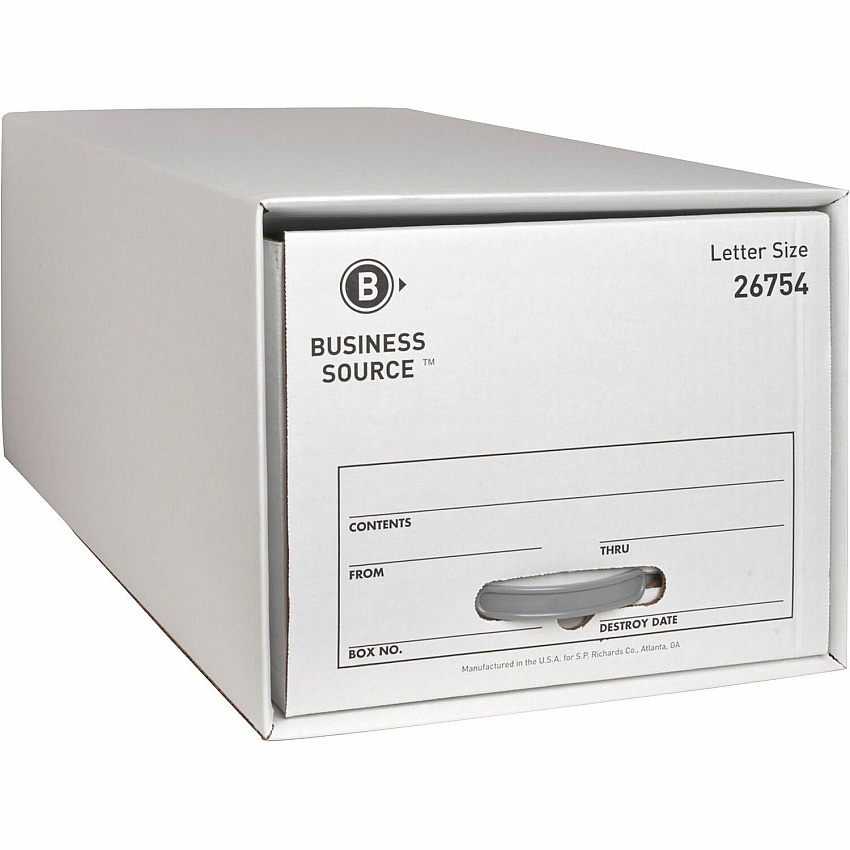 Business Source Drawer Storage Boxes External Dimensions: 12.5" Width x 23.3" Depth x 10.3" Height - Media Size Supported: Letter - Light Duty - Stackable - White - For File - Recycled - 6 / Carton (BSN26754)