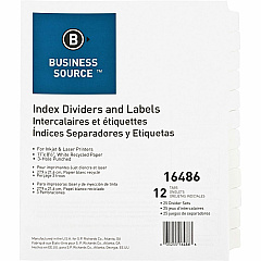 Business Source Customize 12-Tab Index Dividers 12 x Divider(s) - 12 Print-on Tab(s) - 12 Tab(s)/Set - 8.3" Divider Width - 3 Hole Punched - White Divider - White Tab(s) - 100% Recycled - Punched, Mylar Reinforcement - 25 / Box (BSN16486) Business Source Customize 12-Tab Index Dividers 12 x Divider(s) - 12 Print-on Tab(s) - 12 Tab(s)/Set - 8.3" Divider Width - 3 Hole Punched - White Divider - White Tab(s) - 100% Recycled - Punched, Mylar Reinforcement - 25 / Box (BSN16486)