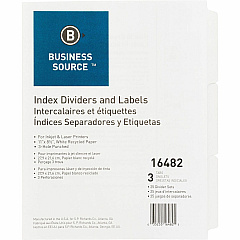 Business Source 3-Hole Punched Laser Index Tabs 3 Tab(s) - 3 Tab(s)/Set - 8.5" Divider Width x 11" Divider Length - Letter - 3 Hole Punched - White Tab(s) - 100% Recycled - Punched, Mylar Reinforcement - 25 / Box (BSN16482) Business Source 3-Hole Punched Laser Index Tabs 3 Tab(s) - 3 Tab(s)/Set - 8.5" Divider Width x 11" Divider Length - Letter - 3 Hole Punched - White Tab(s) - 100% Recycled - Punched, Mylar Reinforcement - 25 / Box (BSN16482)