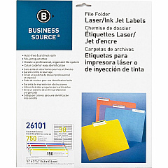 Business Source Laser/Inkjet File Folder Labels 21/32" Width x 3 7/16" Length - Permanent Adhesive - Rectangle - Laser, Inkjet - Assorted - 30 / Sheet - 750 / Pack (BSN26101)