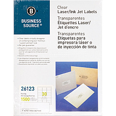 Business Source Mailing Address Labels 1" Width x 2 3/4" Length - Permanent Adhesive - Rectangle - Laser - Clear - 30 / Sheet - 1500 / Pack (BSN26123)