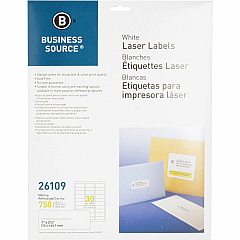 Business Source Bright White Premium-quality Address Labels 1" Width x 2 5/8" Length - Permanent Adhesive - Rectangle - Laser, Inkjet - White - 30 / Sheet - 25 Total Sheets - 750 / Pack (BSN26109)