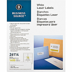 Business Source Bright White Premium-quality Address Labels 1 1/3" Width x 4" Length - Permanent Adhesive - Rectangle - Laser, Inkjet - White - 14 / Sheet - 100 Total Sheets - 1400 / Pack (BSN26114)
