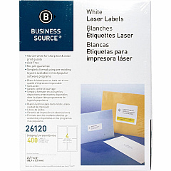 Business Source Bright White Premium-quality Address Labels 3 1/2" Width x 5" Length - Permanent Adhesive - Rectangle - Laser, Inkjet - White - 4 / Sheet - 100 Total Sheets - 400 / Pack (BSN26120)