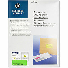 Business Source Neon Labels 1" Width x 2 5/8" Length - Permanent Adhesive - Rectangle - Laser - Neon Green - 30 / Sheet - 750 / Pack (BSN26139)