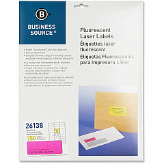 Business Source Neon Labels 1" Width x 2 5/8" Length - Permanent Adhesive - Rectangle - Laser - Neon Pink - 30 / Sheet - 750 / Pack (BSN26138)