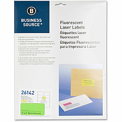 Business Source Neon Labels 2" Width x 4" Length - Permanent Adhesive - Rectangle - Laser - Neon Green - 10 / Sheet - 250 / Pack (BSN26142)