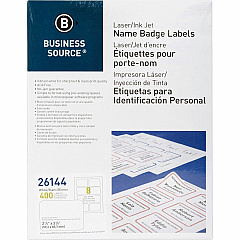 Business Source Laser/Inkjet Name Badge Labels 2 1/3" Width x 3 3/8" Length - Rectangle - Laser, Inkjet - White - 8 / Sheet - 400 / Pack (BSN26144)