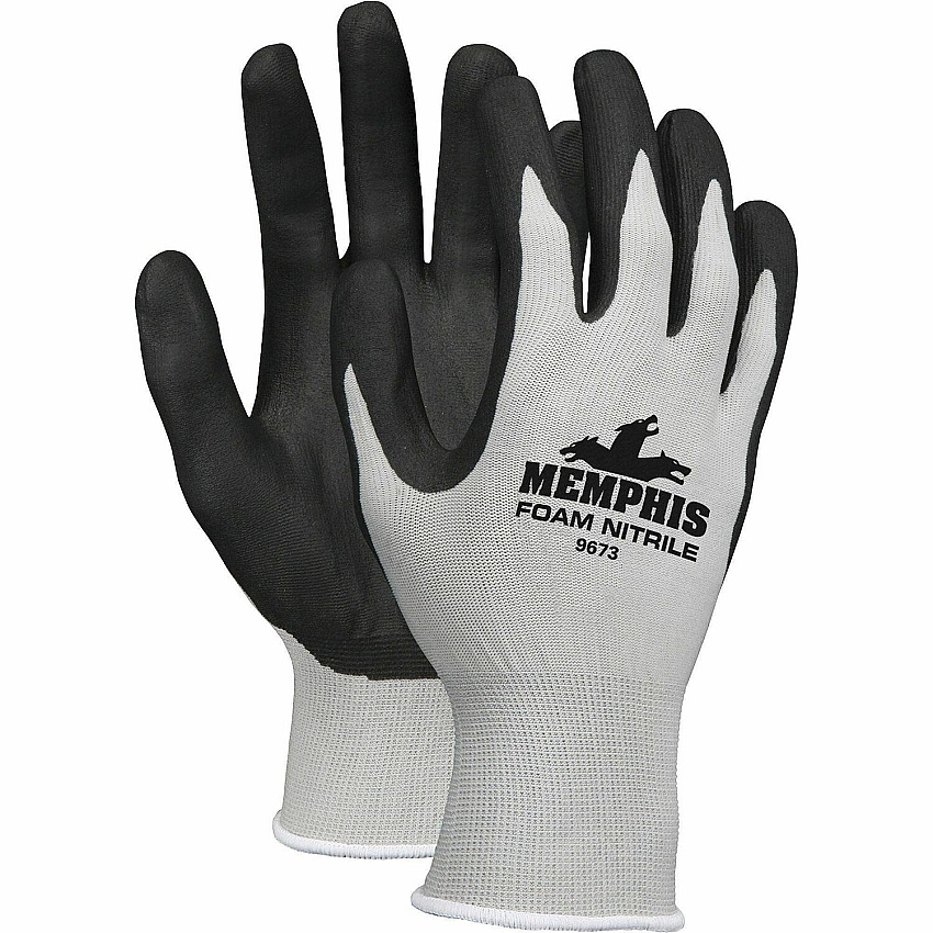 Memphis MCR Safety Nitrile Coated Knit Gloves Cut, Abrasion Protection - Nitrile Foam Coating - Small Size - Nylon - Black, Gray - Touchscreen Capable - Durable, Cut Resistant, Abrasion Resistant, Puncture Resistant, Comfortable Grip, Breathable - (9673S)