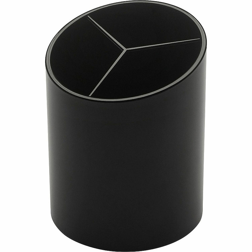 Business Source Large 3-Compartment Plastic Pencil Cup 3" Height x 3" Width x 4.1" Depth - Plastic - Black - 1 Each (BSN32355)