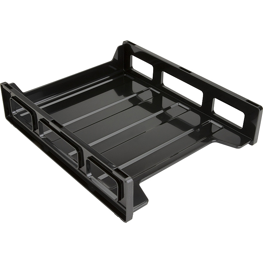 Business Source Front-Load Stackable Letter Tray Desktop - Stackable - 25% Recycled - Black - Plastic - 1 Each (BSN62884)