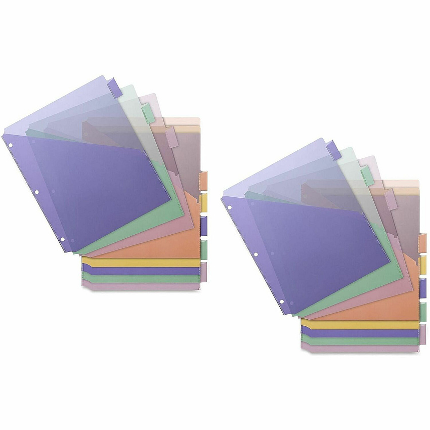 Business Source Double Pocket Index Dividers 8 Print-on Tab(s) - 8.5" Divider Width x 11" Divider Length - Letter - Plastic Divider - Multicolor Tab(s) - Insertable - 8/Set - 24 / Carton (BSN32373)