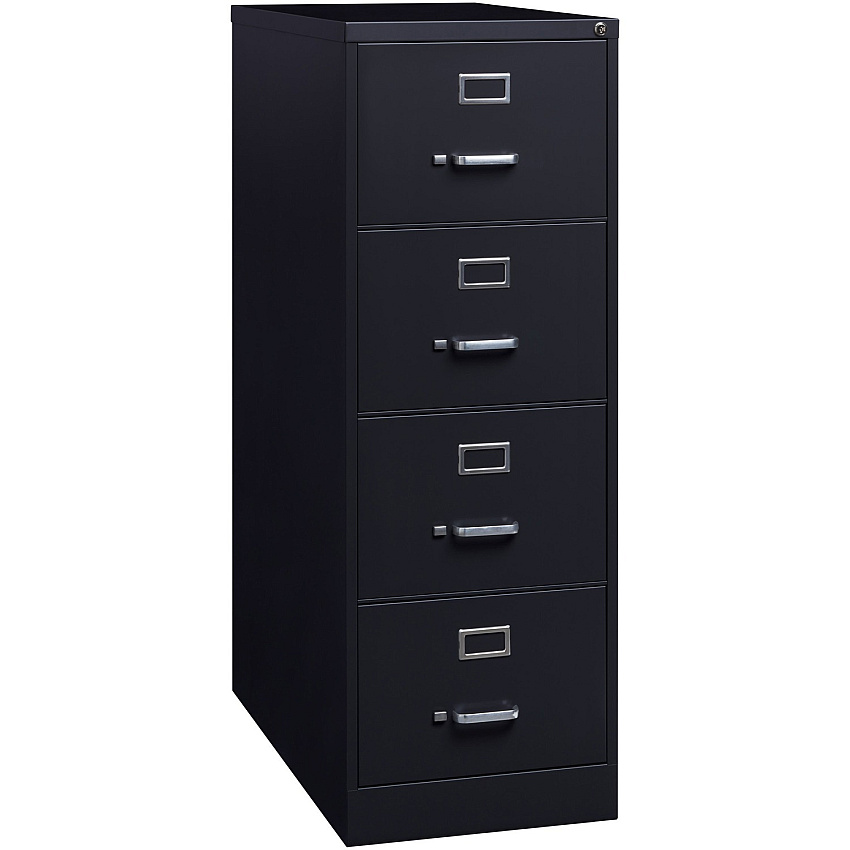Lorell Fortress Series 26-1/2" Commercial-Grade Vertical File Cabinet 18" Width x 26.5" Depth x 52" Height - 4 x Drawer(s) for File - Legal - Vertical - Lockable, Ball-bearing Suspension, Heavy Duty - Black - Steel - Recycled - 1 Each (LLR60198)