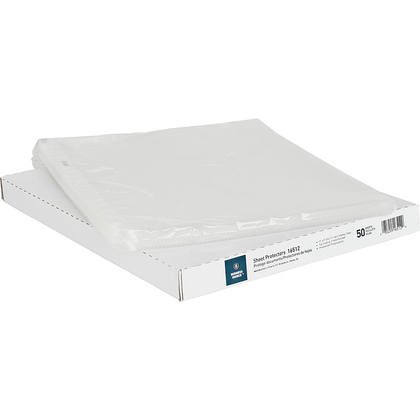 Business Source Sheet Protectors 3.3 mil Thickness - For Letter 8 1/2" x 11" Sheet - 3 x Holes - Ring Binder - Top Loading - Rectangular - Clear - Polypropylene - 50 / Box (BSN16512)