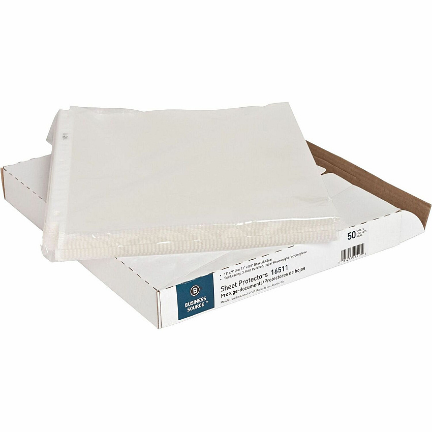 Business Source Sheet Protectors 5 mil Thickness - For Letter 8 1/2" x 11" Sheet - 3 x Holes - Ring Binder - Top Loading - Rectangular - Clear - Polypropylene - 50 / Box (BSN16511)