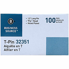 Business Source High Quality Steel T-pins 0.56" Head - 2" Length x 0.6" Width - Silver - Steel - 100 / Box (BSN32351) Business Source High Quality Steel T-pins 0.56" Head - 2" Length x 0.6" Width - Silver - Steel - 100 / Box (BSN32351)