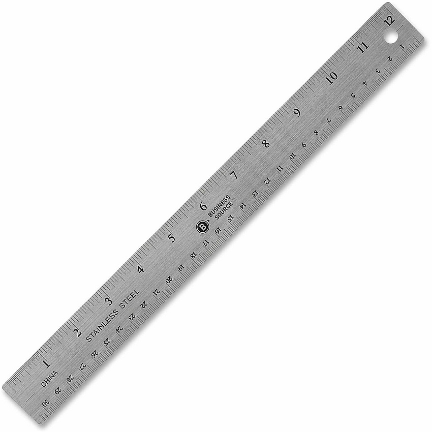 Business Source Nonskid Stainless Steel Ruler 12" Length - 1/16, 1/32 Graduations - Metric Measuring System - Stainless Steel - Silver - 1 Each (BSN32361)