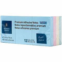 Business Source Premium Plain Pastel Adhesive Notes 1 1/2" Flag/Note Width x 2" Flag/Note Length - Rectangle - Unruled - Pastel - Self-adhesive, Repositionable, Solvent-free Adhesive - 12 / Pack (BSN16500) Business Source Premium Plain Pastel Adhesive Notes 1 1/2" Flag/Note Width x 2" Flag/Note Length - Rectangle - Unruled - Pastel - Self-adhesive, Repositionable, Solvent-free Adhesive - 12 / Pack (BSN16500)