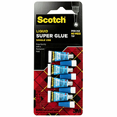 Scotch Super Glue Liquid - 0.05 grams Single-Use Tubes 0.02 oz - Clear - 4 / Pack (AD114)