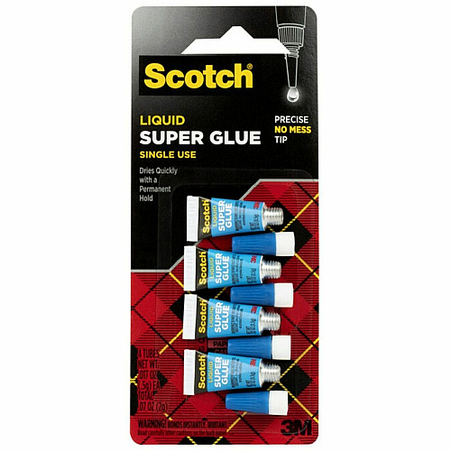Scotch Super Glue Liquid - 0.05 grams Single-Use Tubes 0.02 oz - Clear - 4 / Pack (AD114)