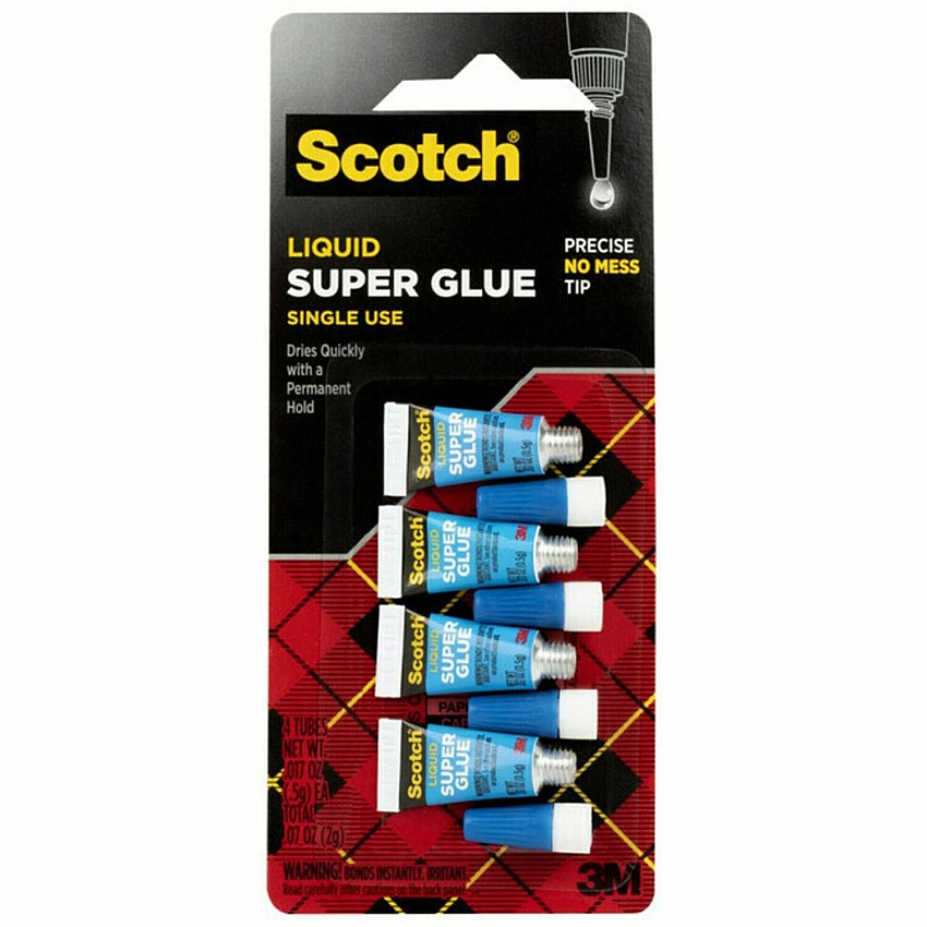 Scotch Super Glue Liquid - 0.05 grams Single-Use Tubes 0.02 oz - Clear - 4 / Pack (AD114)