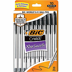 BIC Cristal Ballpoint Stick Pens Medium Pen Point - Black Ink - Clear Barrel - 10 / Pack (MSP10BK) BIC Cristal Ballpoint Stick Pens Medium Pen Point - Black Ink - Clear Barrel - 10 / Pack (MSP10BK)
