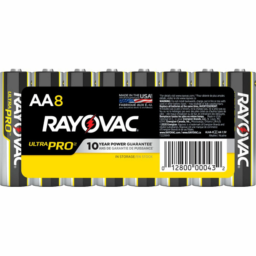Rayovac Ultra Pro Alkaline AA Batteries For Multipurpose - AA - 1.5 V DC - 8 / Pack (ALAA8J)