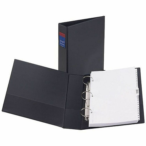 Avery Legal Sized Binder 2" Binder Capacity - Legal - 8 1/2" x 14" Sheet Size - 375 Sheet Capacity - 3 x 2" Ring - Fastener: Round Ring - Pocket: 2, Internal - DuraHinge design - Polypropylene - Black - Recycled - Heavy Duty, Label Holder, Flexibl (06401)