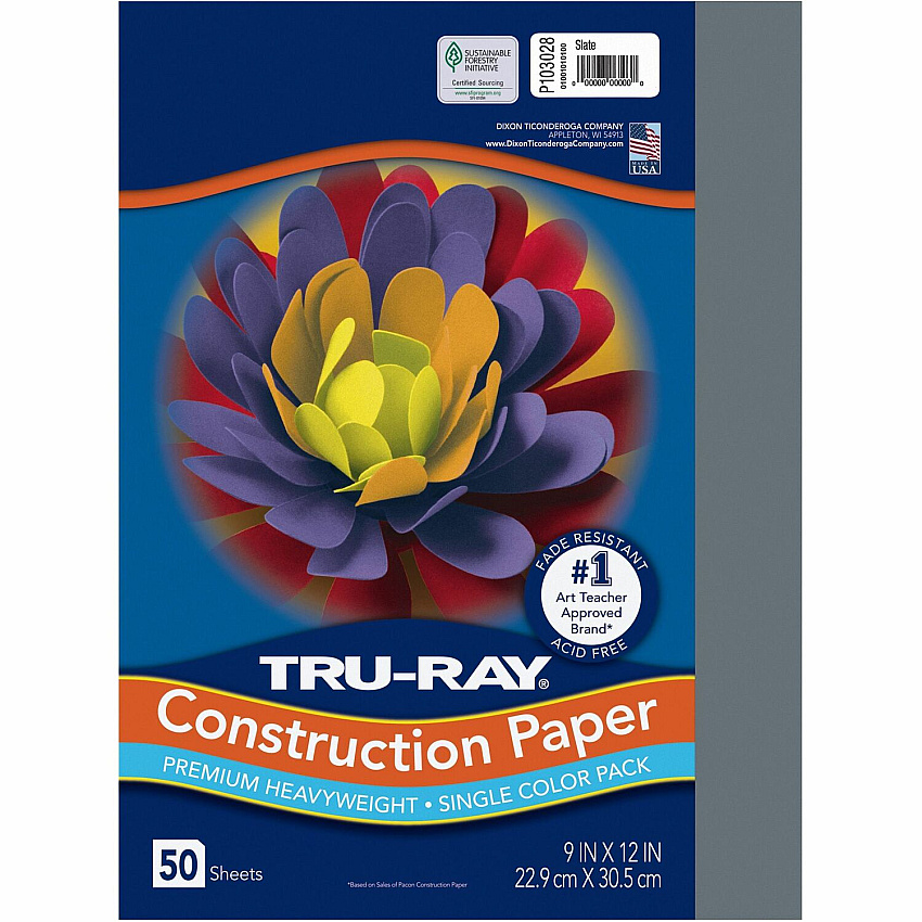 Tru-Ray Construction Paper Project - 12" Width x 9" Length - Slate Gray - Sulphite - 50 / Pack (103028)