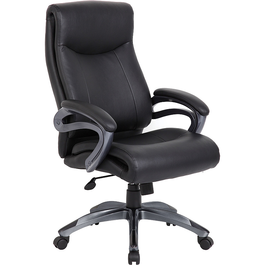 Lorell Executive High-Back Chair with Gun Metal Base Black Seat Color - Leather Seat Material - 5-star Base - 1 Each (LLR69516)