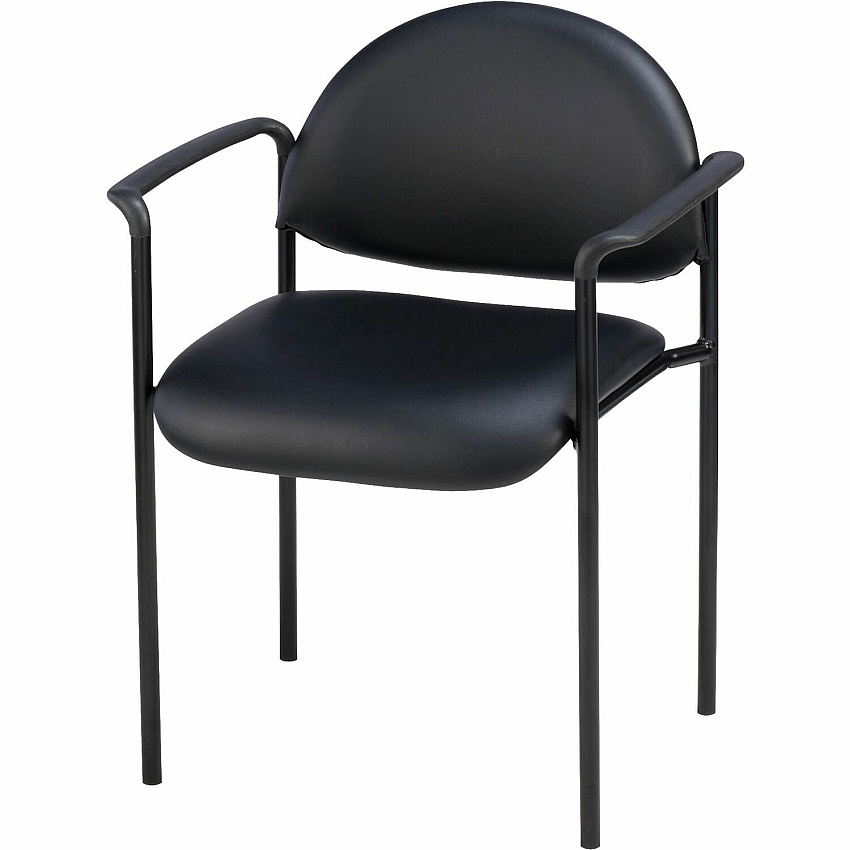 Lorell Reception Guest Chair with Arms Black Seat Color - Vinyl Seat Material - Vinyl Back Material - Steel Frame Material - Four-legged Base - Black - 1 Each (LLR69507)