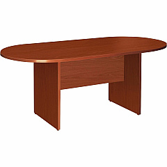 Lorell Essentials Oval Conference Table Cherry Oval Top - 72" Table Top Length x 70.88" Table Top Width x 35.38" Table Top Depth x 1.25" Table Top Thickness - 29.50" Height - Conferencing - Assembly Required - Cherry, Laminated - 1 Each (LLR87373)