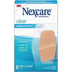Nexcare Knee & Elbow Waterproof Bandages - 2.38" Width x 3.50" Length - Clear - 8 / Box (58108) Nexcare Knee & Elbow Waterproof Bandages - 2.38" Width x 3.50" Length - Clear - 8 / Box (58108)