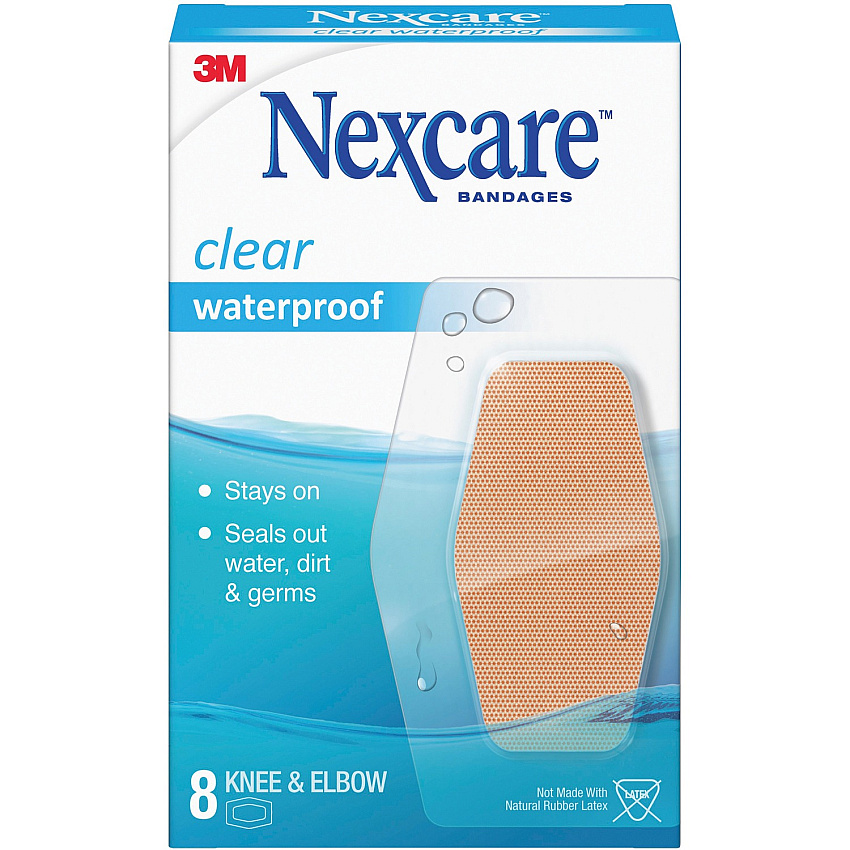 Nexcare Knee & Elbow Waterproof Bandages - 2.38" Width x 3.50" Length - Clear - 8 / Box (58108)