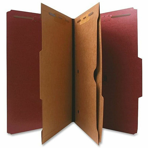 Nature Saver 2/5 Tab Cut Legal Recycled Classification Folder 8 1/2" x 14" - 2" Expansion - 4 Fastener - 2" for Folder, 1" for Divider - 2 Pocket - 2 Divider - 25 pt. - Pressboard - Red - 100% Recycled - 10 / Box (95013)