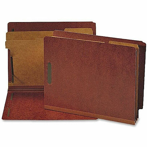 Nature Saver Letter Recycled Classification Folder 8 1/2" x 11" - 2 Fastener - 2" for Folder - End Tab Location - 2 Divider - 25 pt. - Red - 100% Recycled - 10 / Box (SP17258)