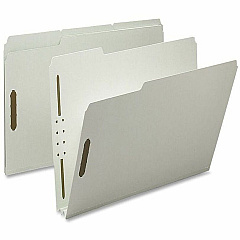Nature Saver 1/3 Tab Cut Letter Recycled Fastener Folder 8 1/2" x 11" - 2" Expansion - 2 Fastener - 2" for Folder - Top Tab Location - Assorted Tab Position - 25 pt. - Pressboard, Tyvek - Gray/Green - 100% Recycled - 25 / Box (SP17217)