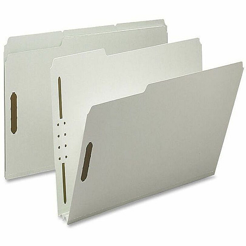 Nature Saver 1/3 Tab Cut Letter Recycled Fastener Folder 8 1/2" x 11" - 2" Expansion - 2 Fastener - 2" for Folder - Top Tab Location - Assorted Tab Position - 25 pt. - Pressboard, Tyvek - Gray/Green - 100% Recycled - 25 / Box (SP17217)