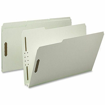 Nature Saver 1/3 Tab Cut Legal Recycled Fastener Folder 8 1/2" x 14" - 2" Expansion - 2 Fastener - 2" for Folder - Top Tab Location - Assorted Tab Position - 25 pt. - Pressboard, Tyvek - Gray/Green - 100% Recycled - 25 / Box (SP17235)