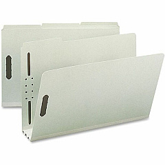 Nature Saver 1/3 Tab Cut Legal Recycled Fastener Folder 8 1/2" x 14" - 3" Expansion - 2 Fastener - 2" for Folder - Top Tab Location - Assorted Tab Position - 25 pt. - Pressboard, Tyvek - Gray/Green - 100% Recycled - 25 / Box (SP17236)