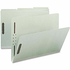 Nature Saver 1/3 Tab Cut Letter Recycled Fastener Folder 8 1/2" x 11" - 1" Expansion - 2 Fastener - 2" for Folder - Top Tab Location - Assorted Tab Position - 25 pt. - Pressboard, Tyvek - Gray/Green - 100% Recycled - 25 / Box (SP17216)